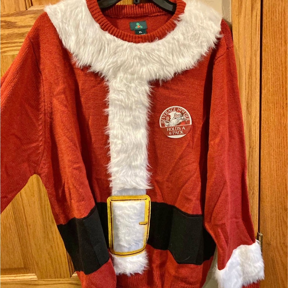 Festive Red Santa Sweater with Faux Fur Trim. XL